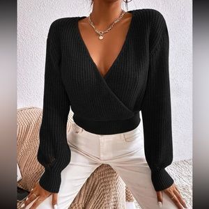 Black Luxe surplice neck knit sweater Kara & Kate Large